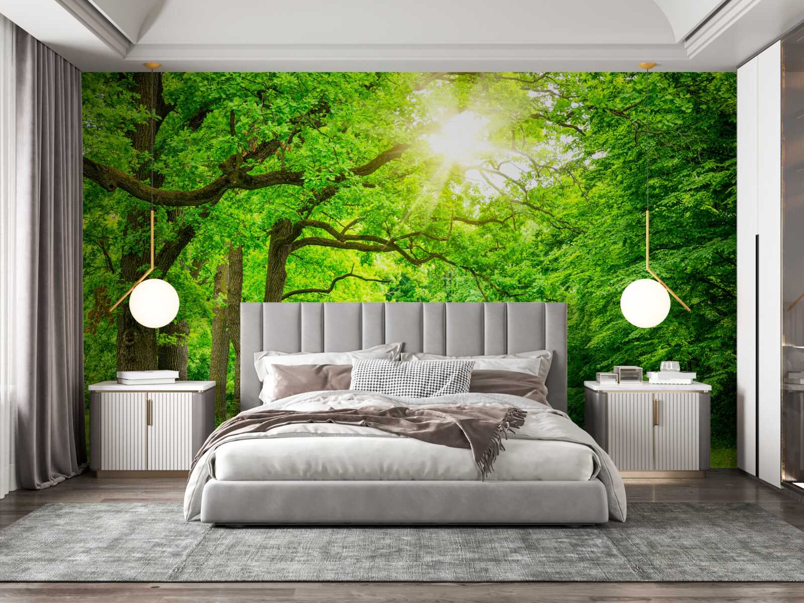 Papier peint paysage pittoresque d'une forêt d'été