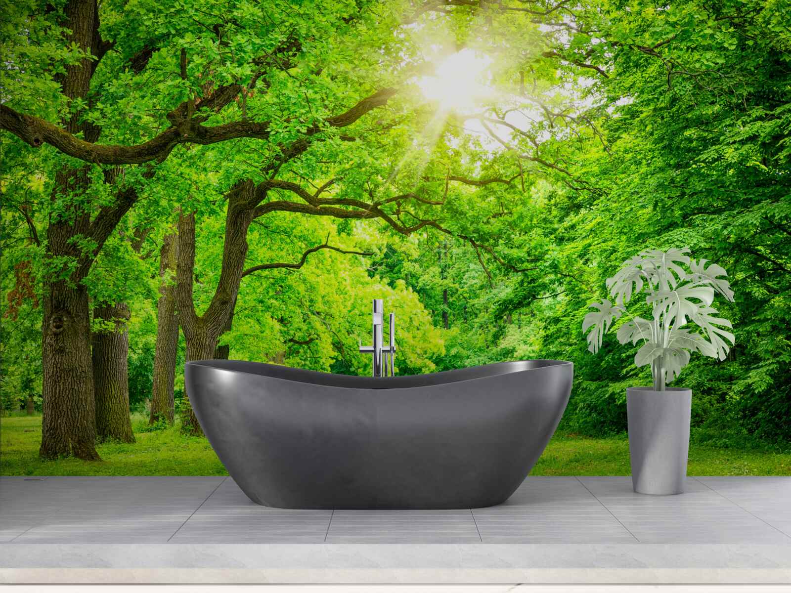 Papier peint paysage pittoresque d'une forêt d'été