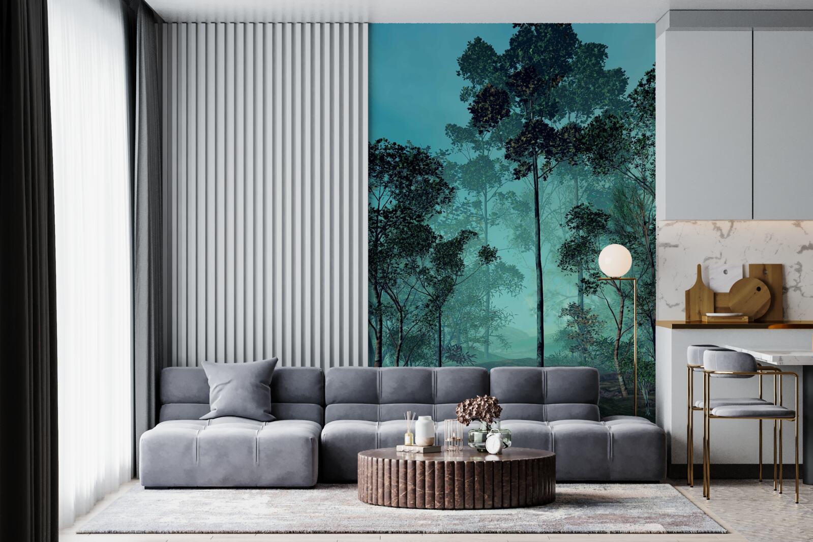 Papier peint forêt enchanteresse enveloppée d'un épais brouillard