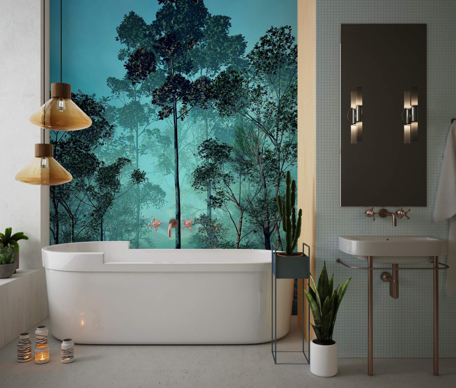 Papier peint forêt enchanteresse enveloppée d'un épais brouillard