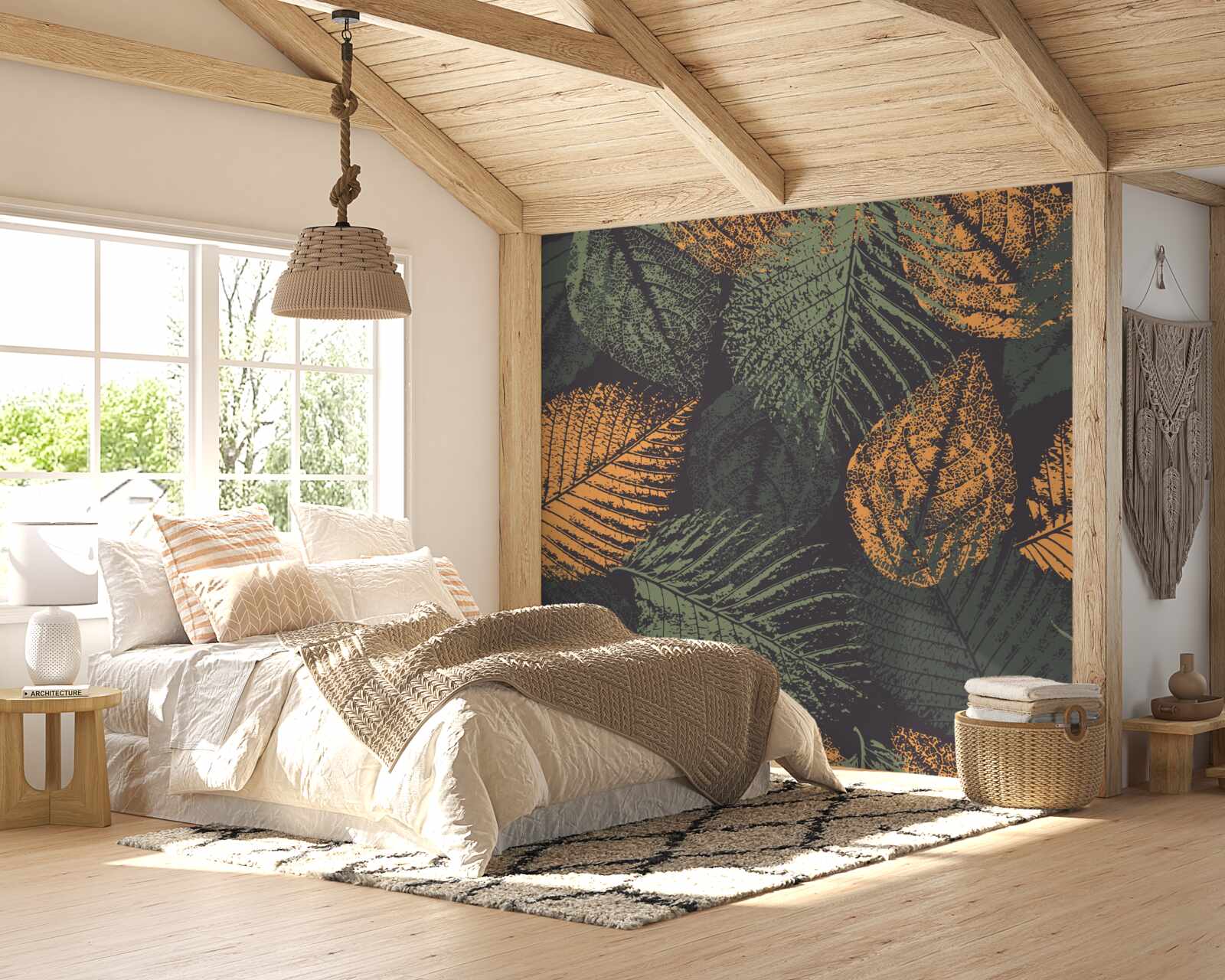 Papier peint aquarelles représentant des feuilles d'automne