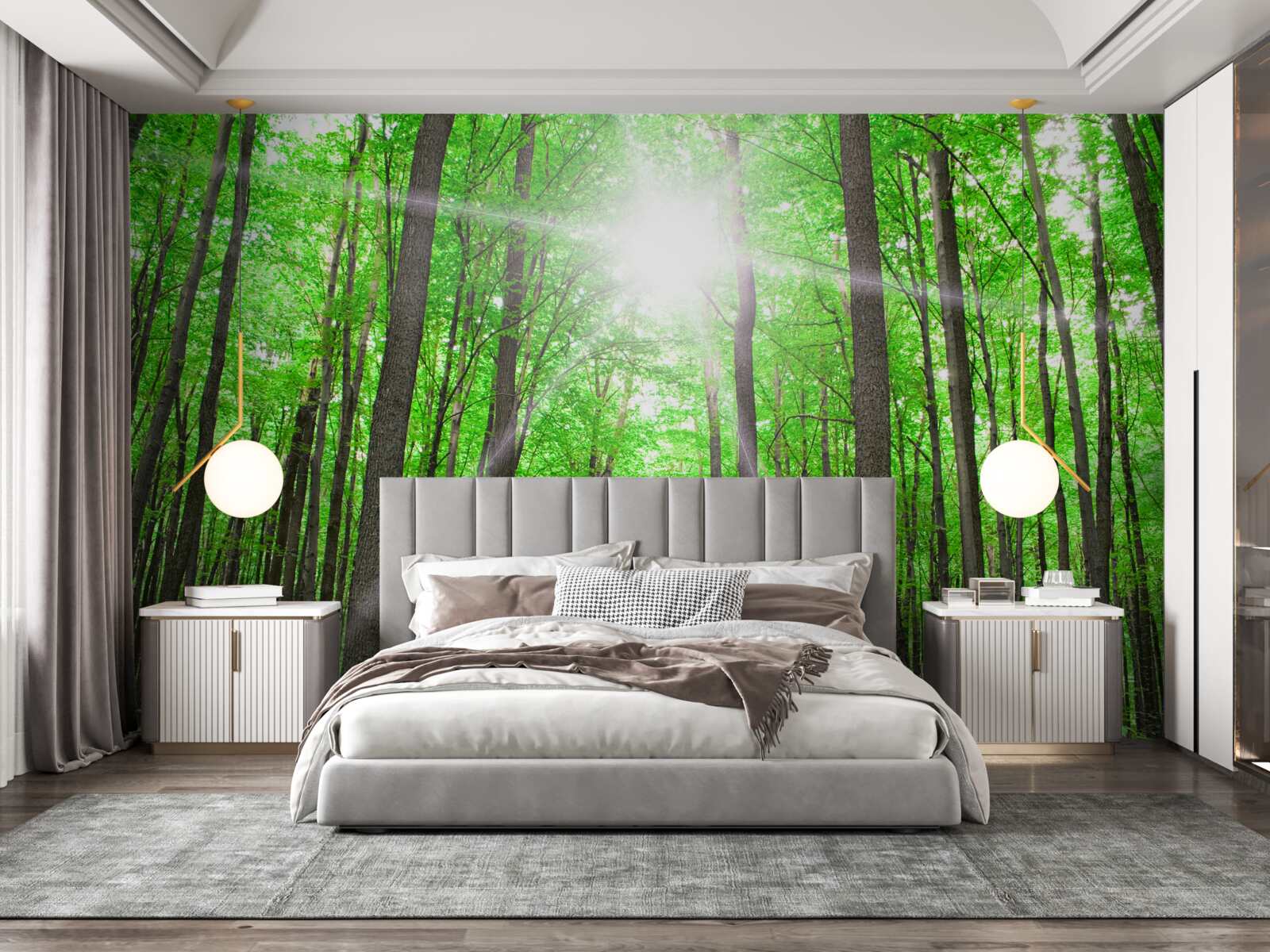 Papier peint lucarne lumineuse dans le vert dense des arbres