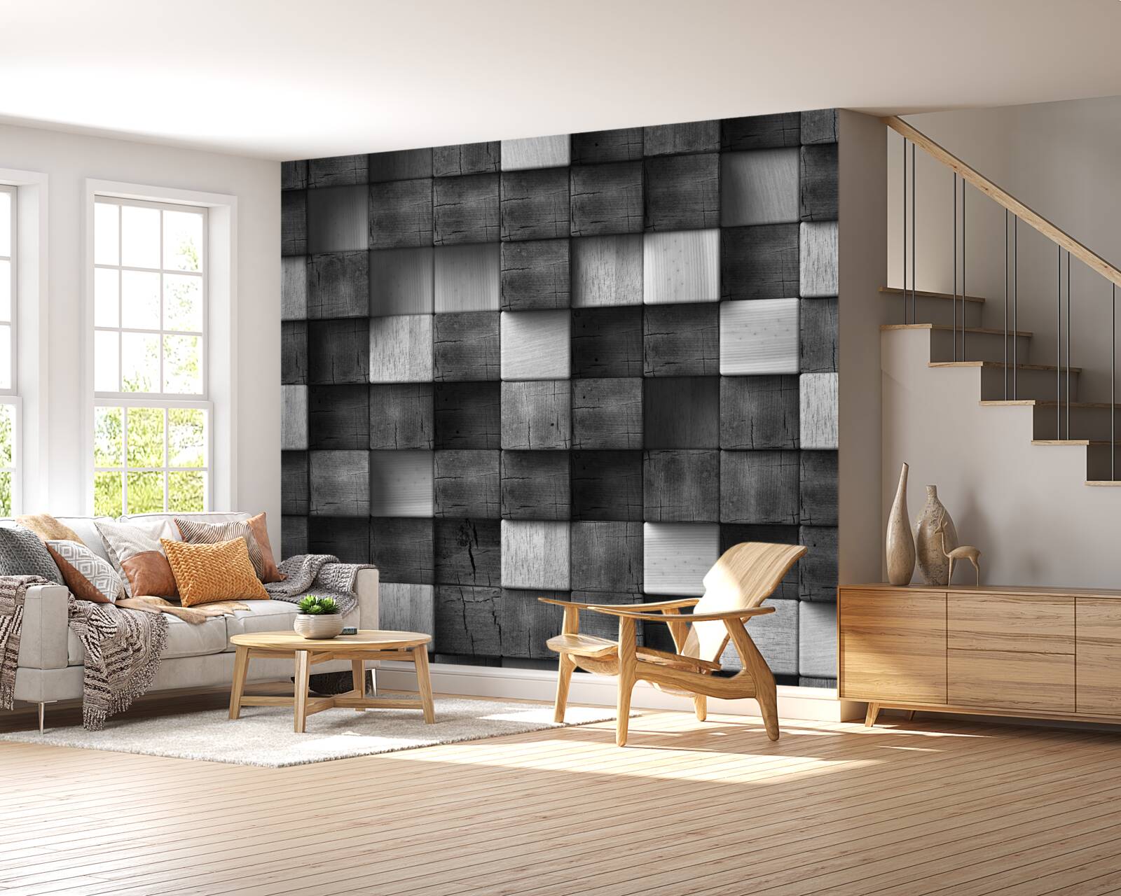 Papier peint cubes 3d noir et blanc