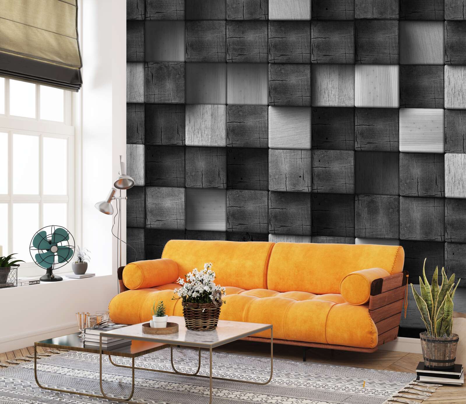 Papier peint cubes 3d noir et blanc