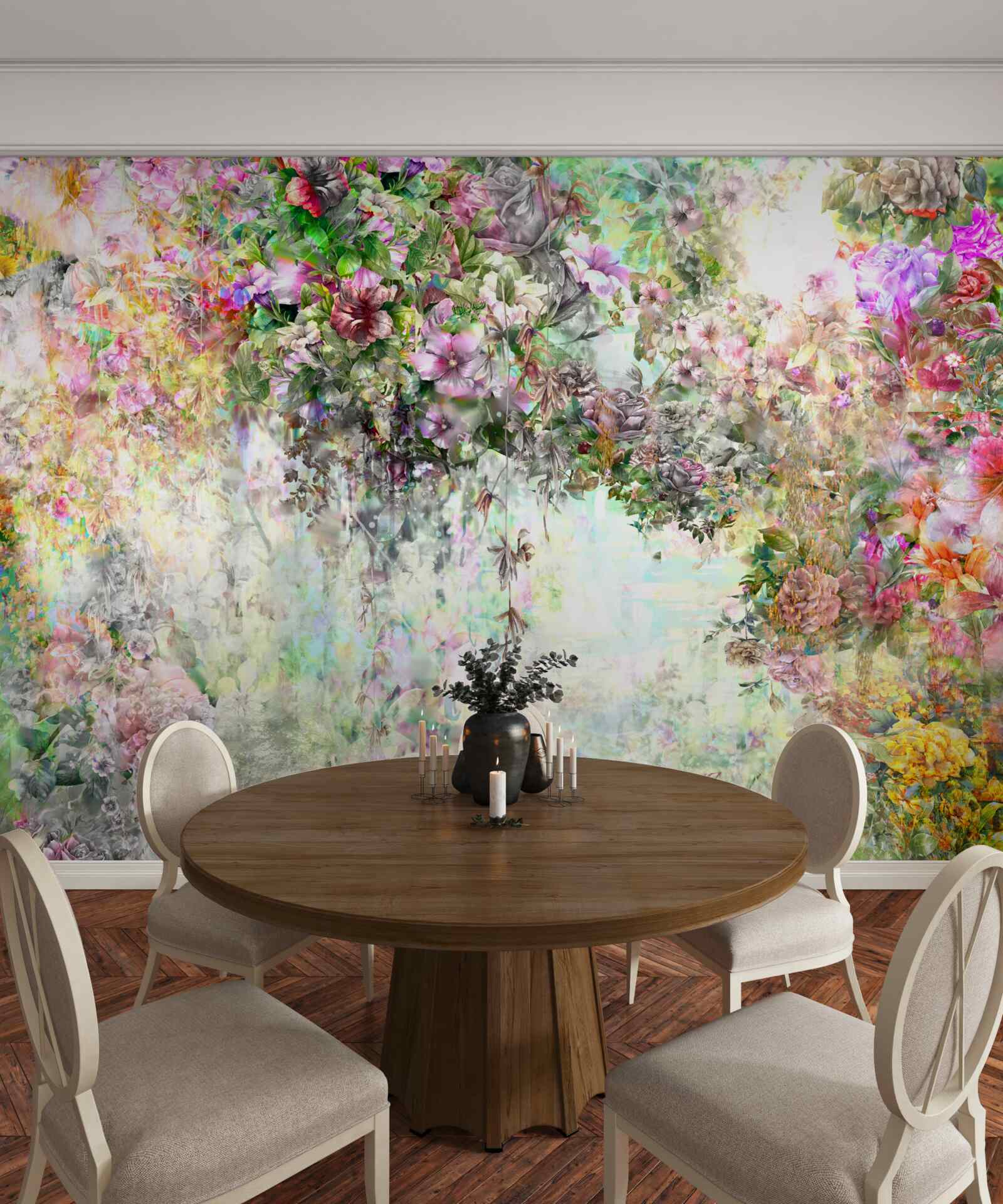 Papier peint chemin d'été pittoresque parsemé de fleurs dans la forêt