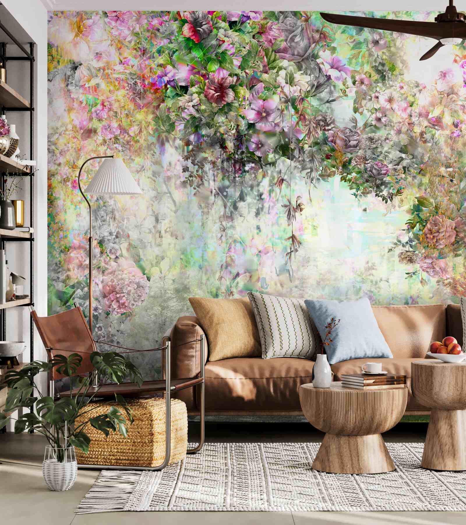 Papier peint chemin d'été pittoresque parsemé de fleurs dans la forêt