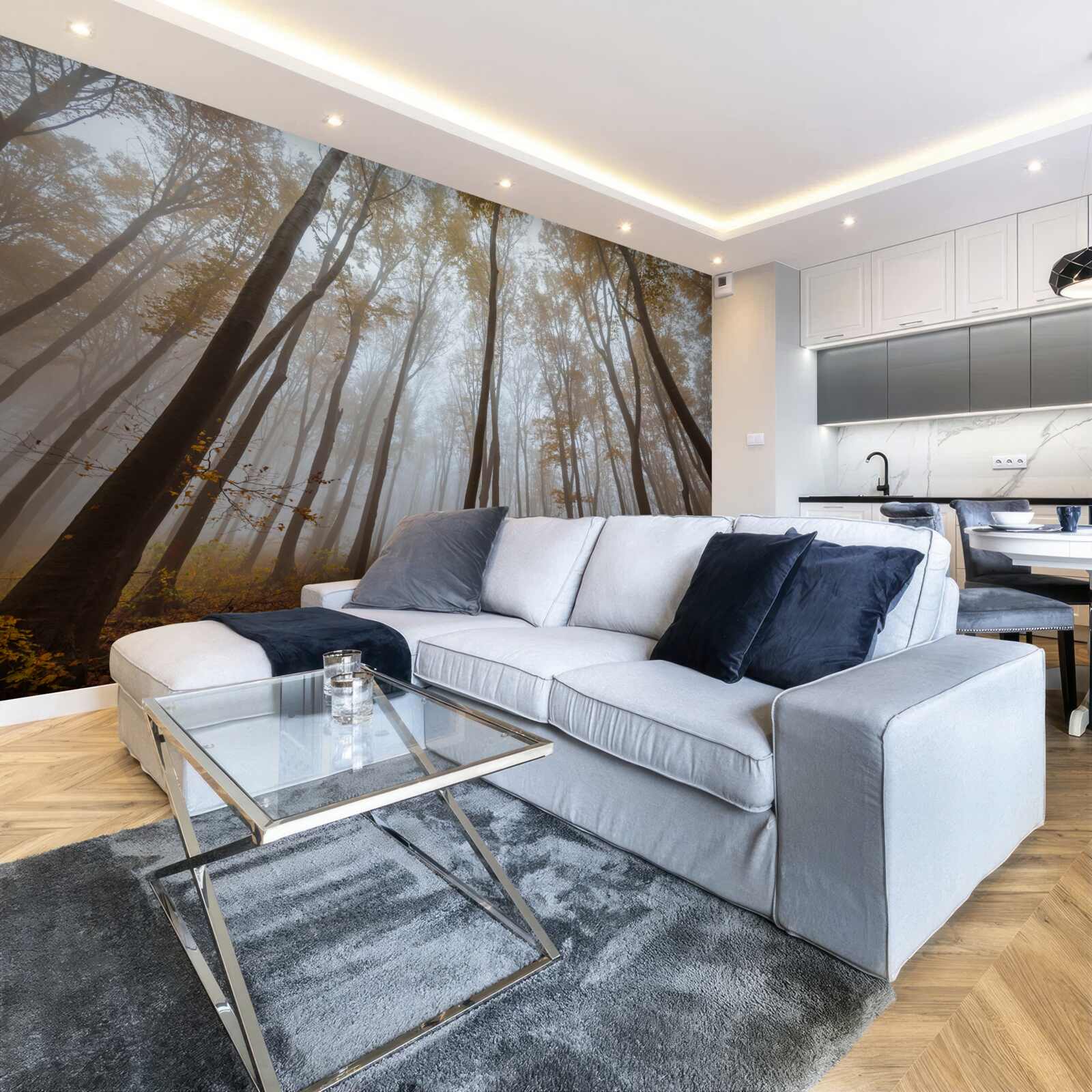 Papier peint les grands arbres élancés en automne