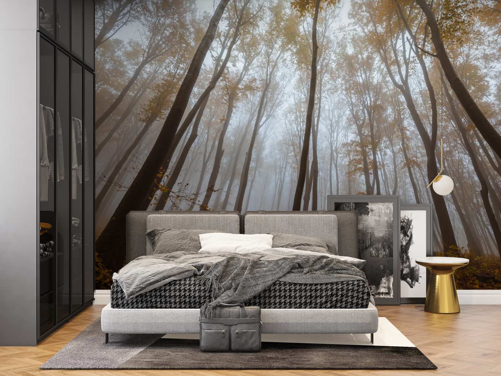 Papier peint les grands arbres élancés en automne