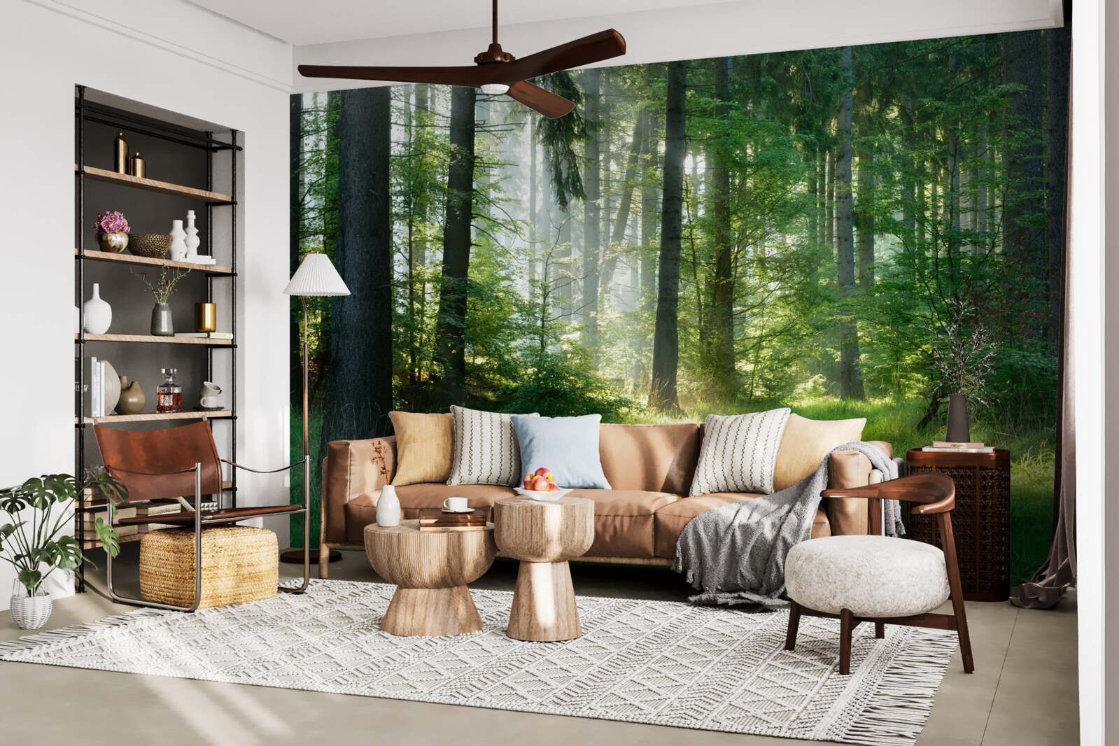 Papier peint une matinée dans la forêt, entourée de verdure