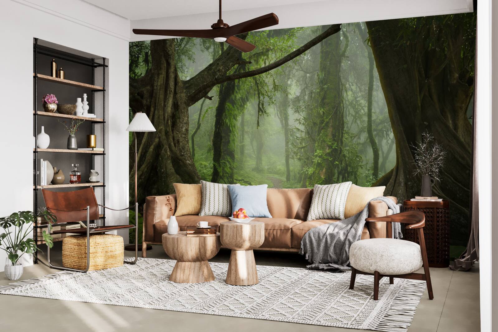 Papier peint chemin mystique entouré d'une forêt luxuriante