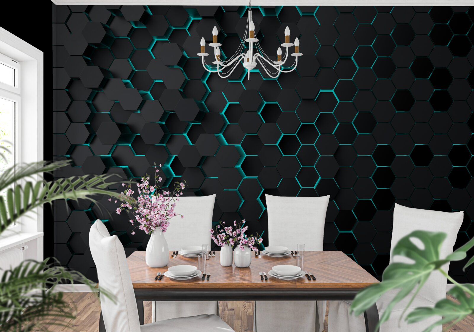Papier peint néon noir nid d'abeille