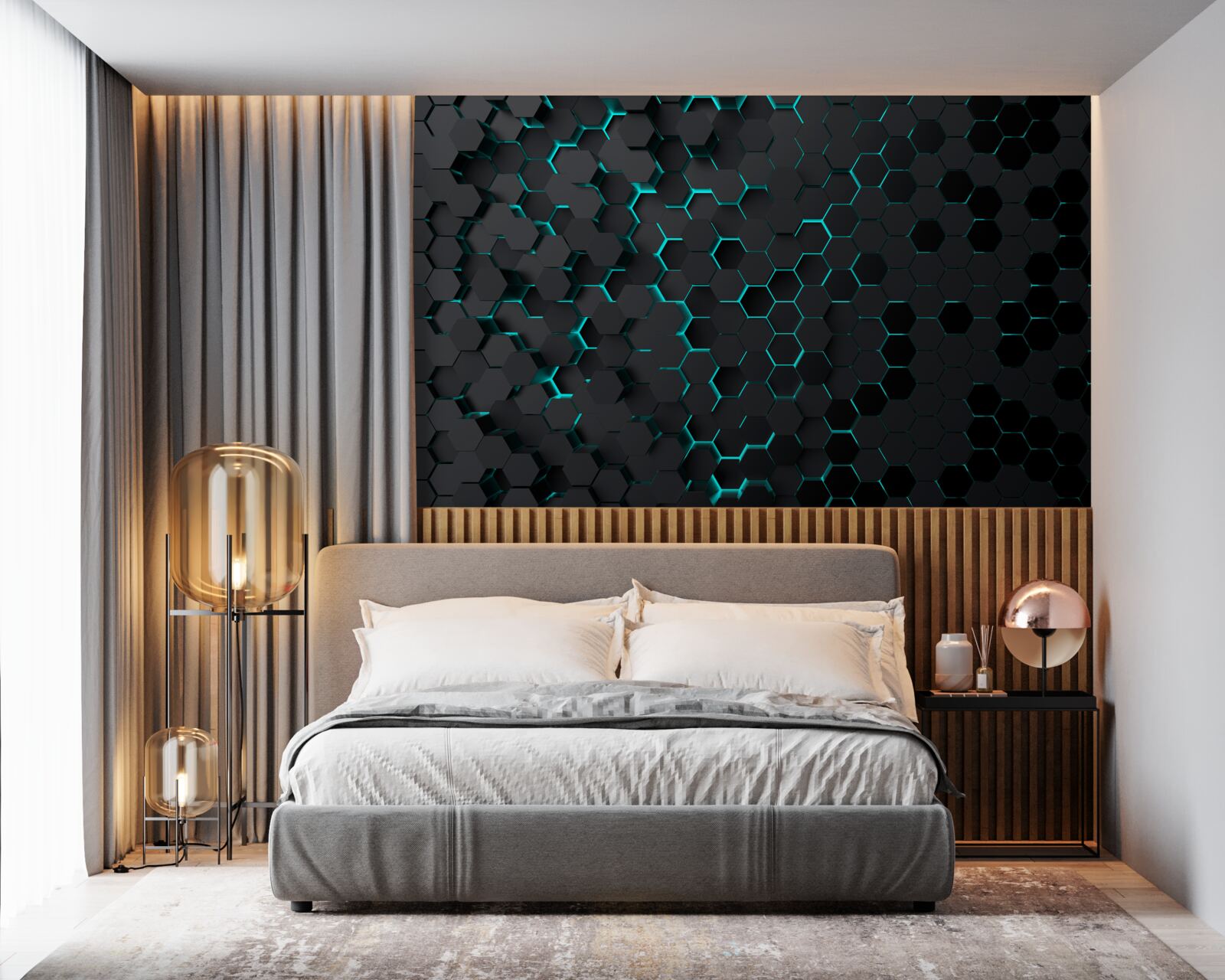 Papier peint néon noir nid d'abeille