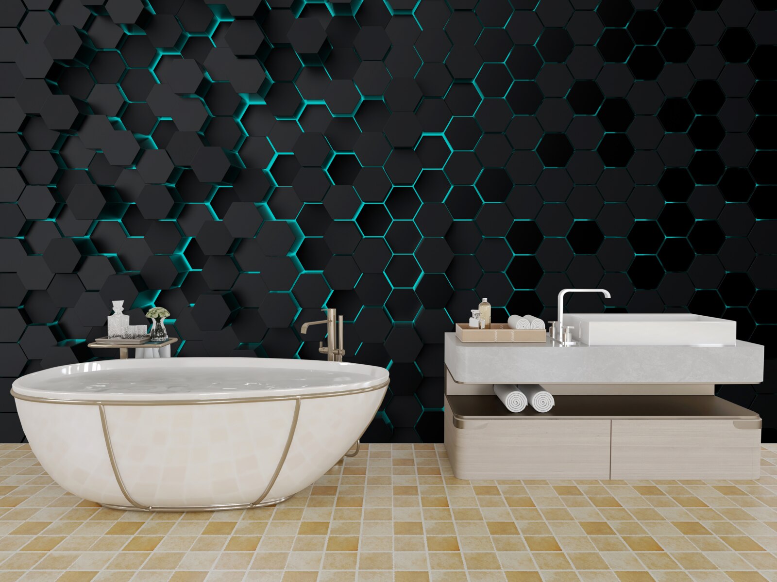Papier peint néon noir nid d'abeille
