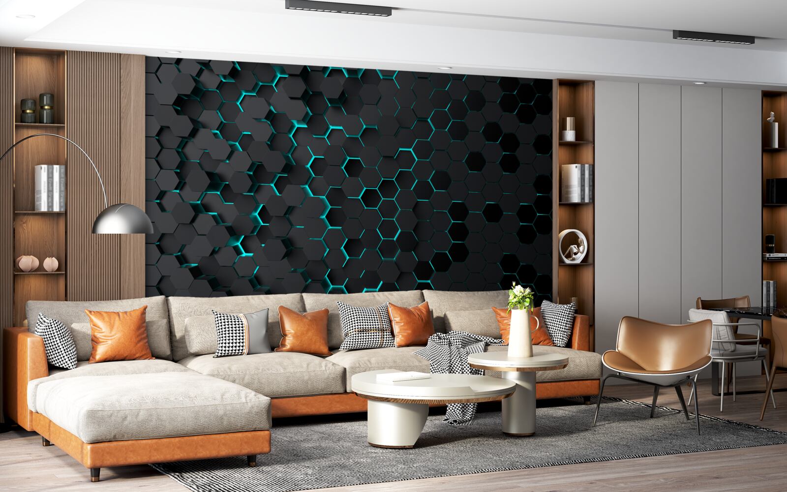 Papier peint néon noir nid d'abeille