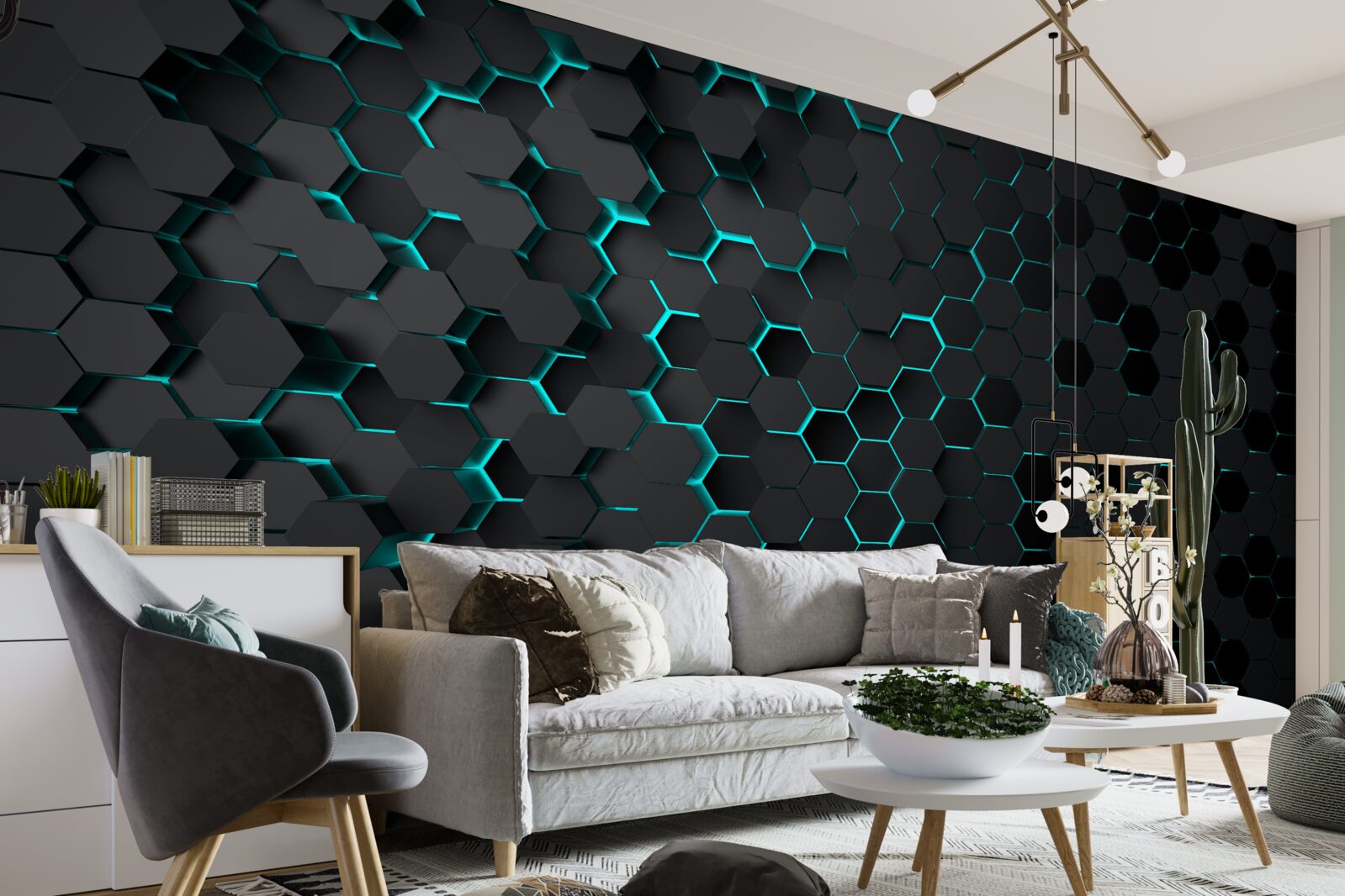 Papier peint néon noir nid d'abeille