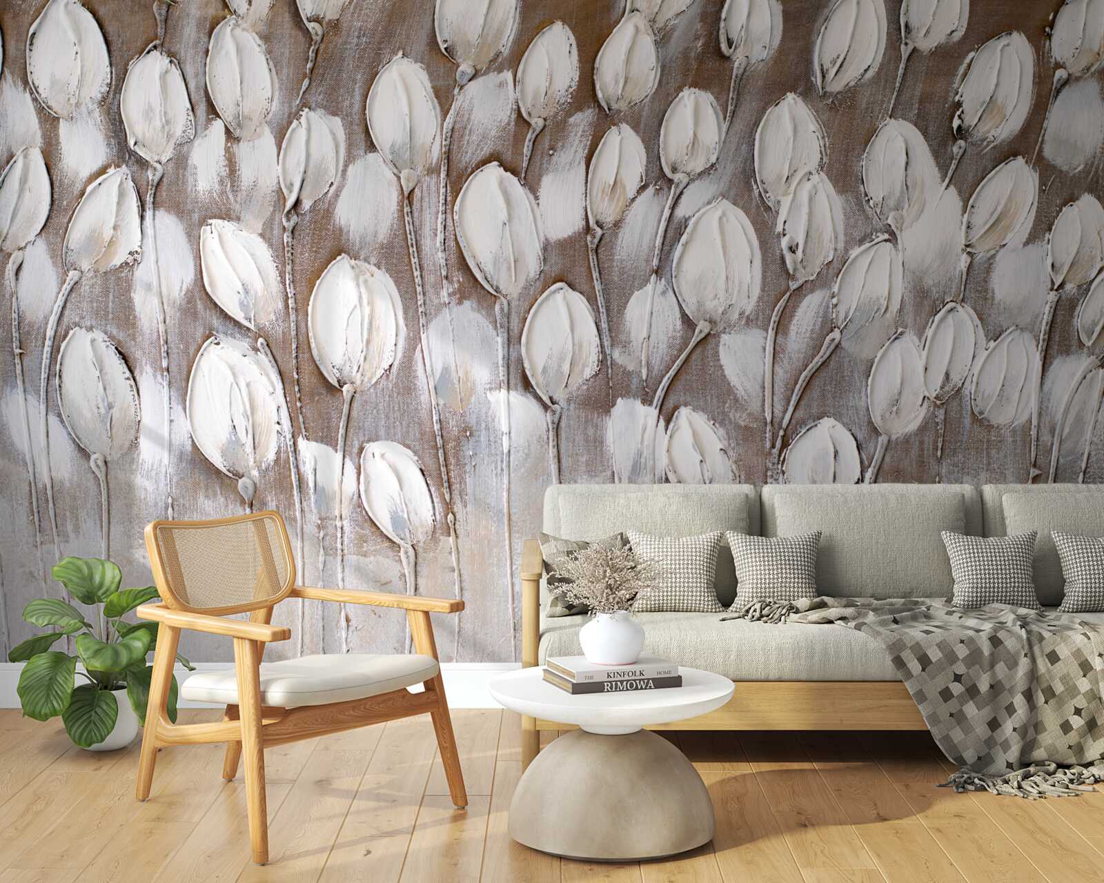 Papier peint les tulipes blanches dans le champ ne se sont pas encore ouvertes