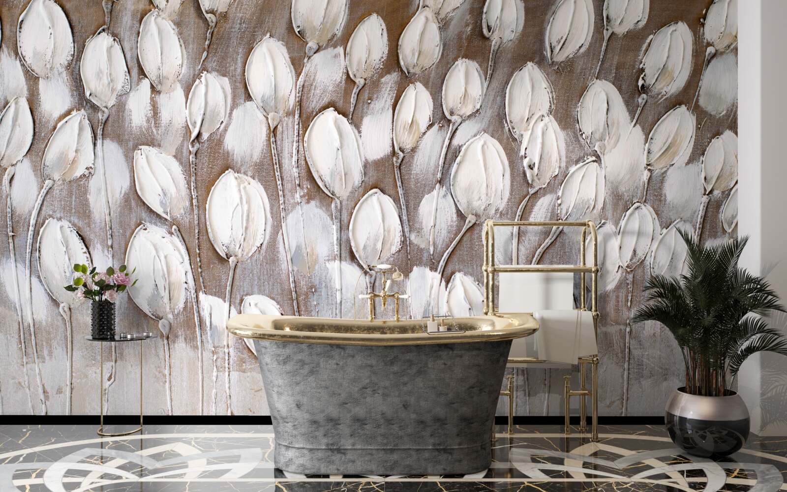 Papier peint les tulipes blanches dans le champ ne se sont pas encore ouvertes