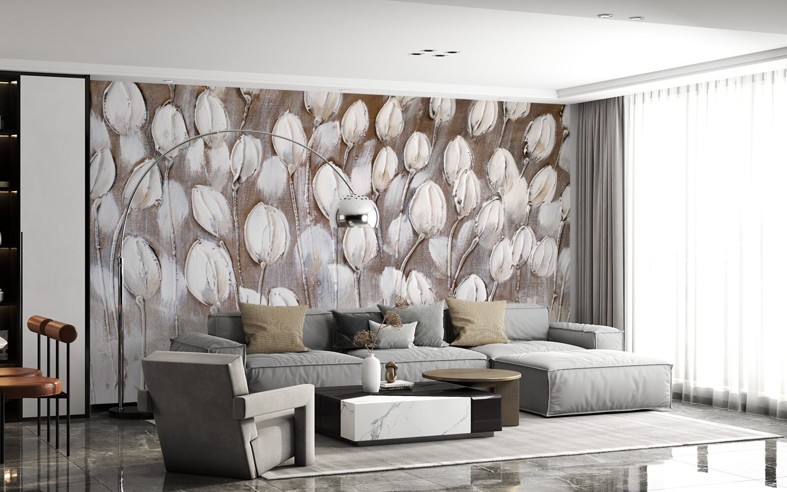 Papier peint les tulipes blanches dans le champ ne se sont pas encore ouvertes