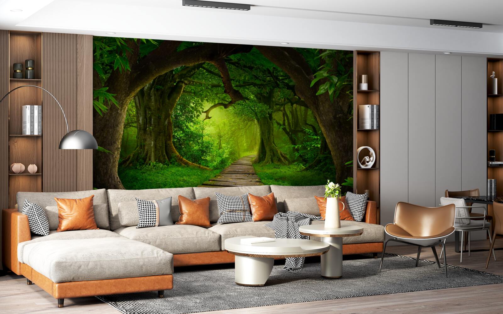 Papier peint chemin dégagé parmi les arbres de la forêt ancienne