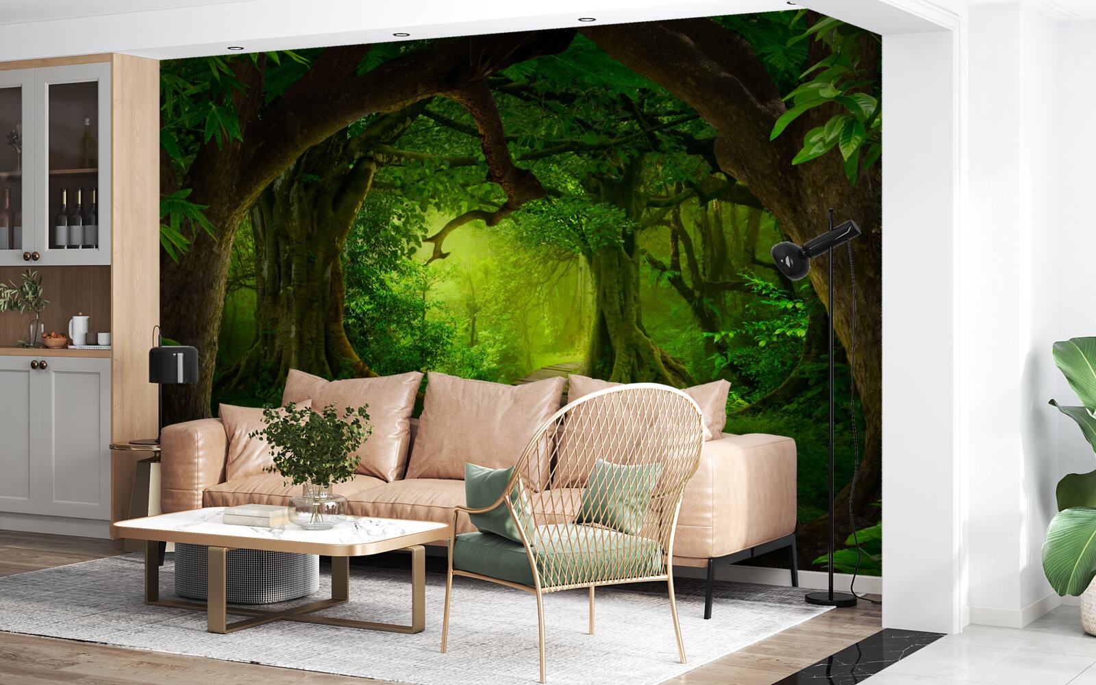 Papier peint chemin dégagé parmi les arbres de la forêt ancienne