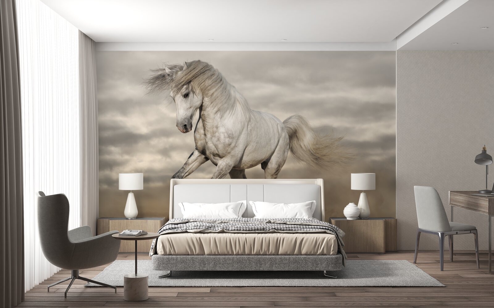 Papier peint la course s'arrête au cheval blanc