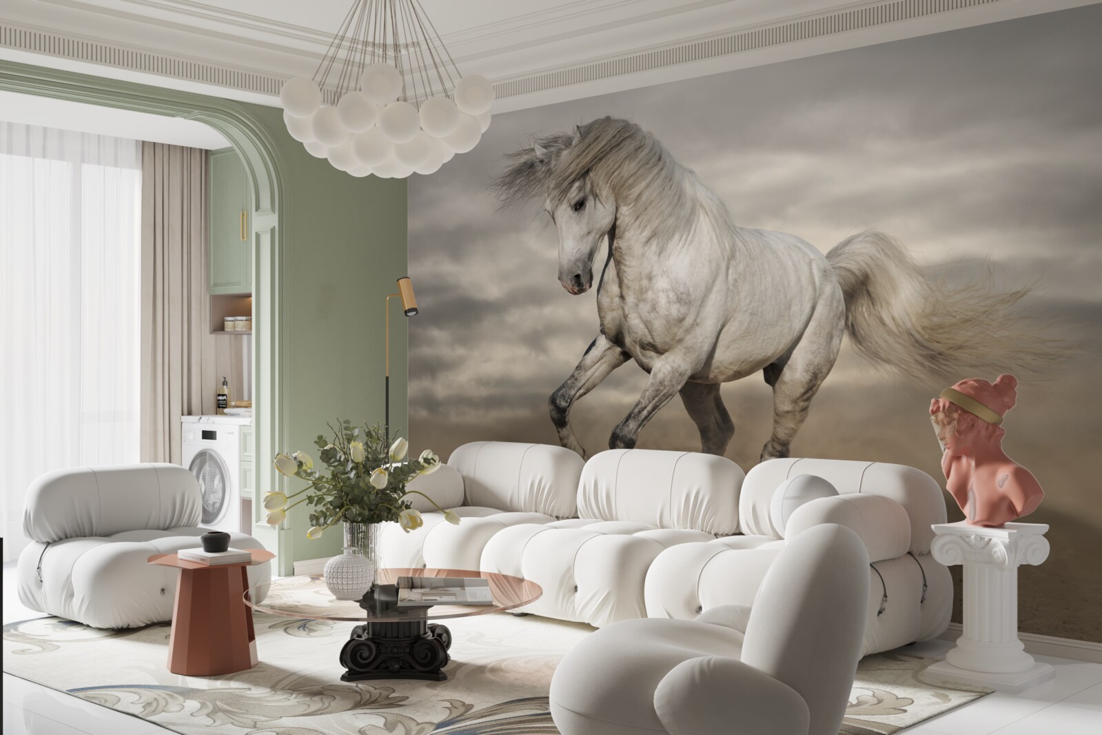Papier peint la course s'arrête au cheval blanc