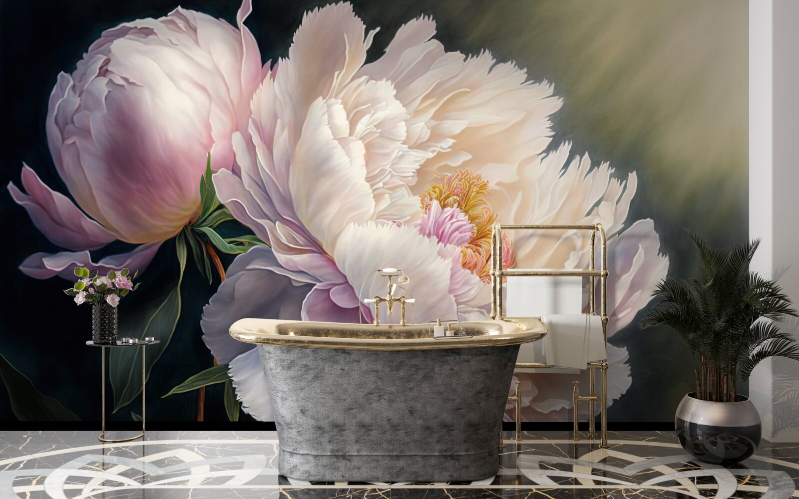 Papier peint grand beignet rose délicat