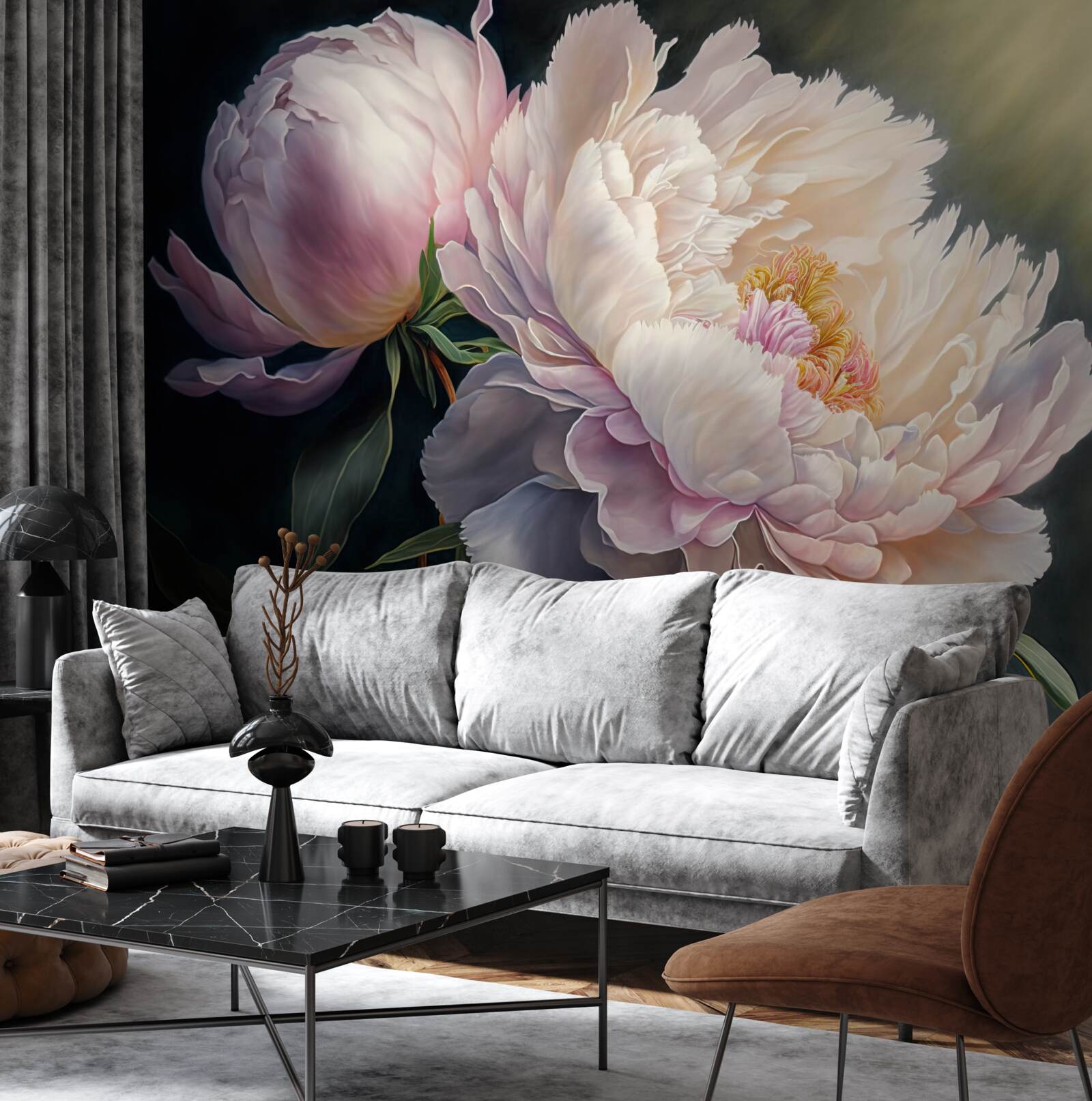 Papier peint grand beignet rose délicat