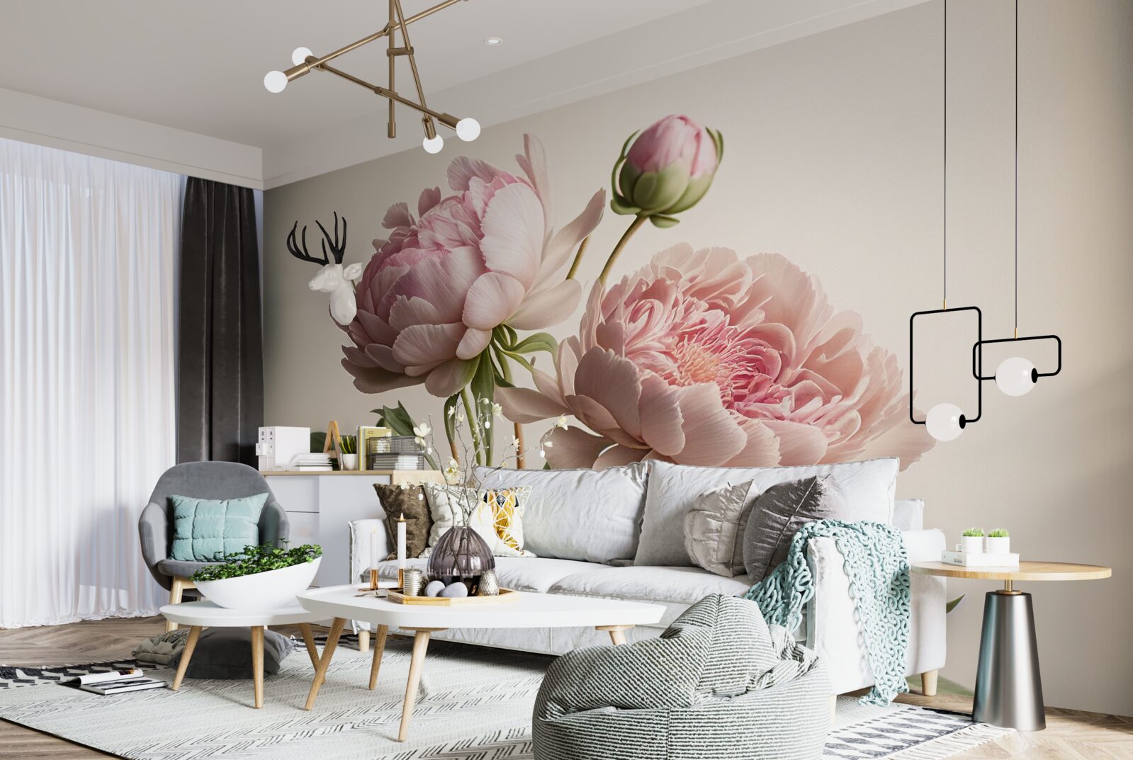 Papier peint ensemble de pivoines lumineuses