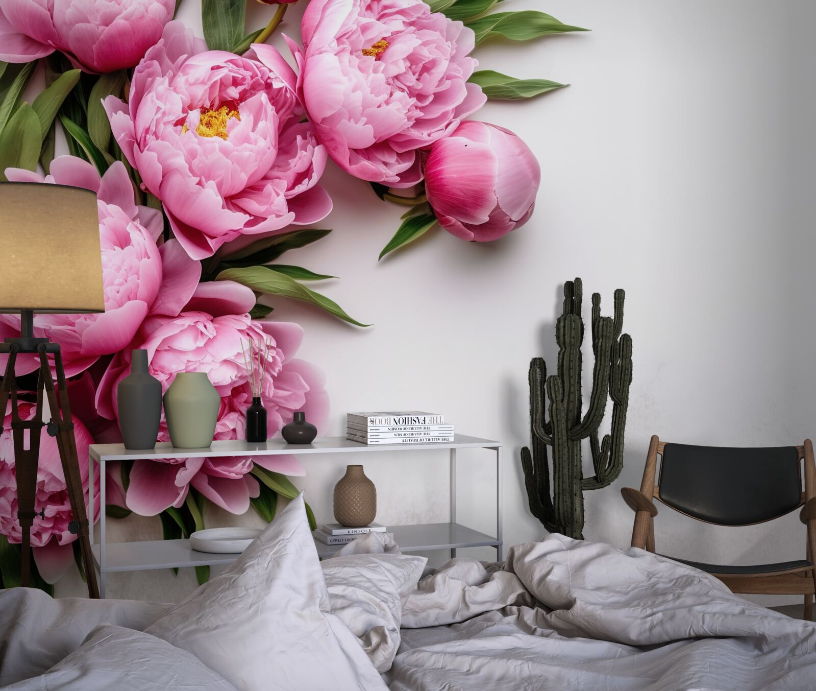 Papier peint grandes inflorescences de pivoines roses