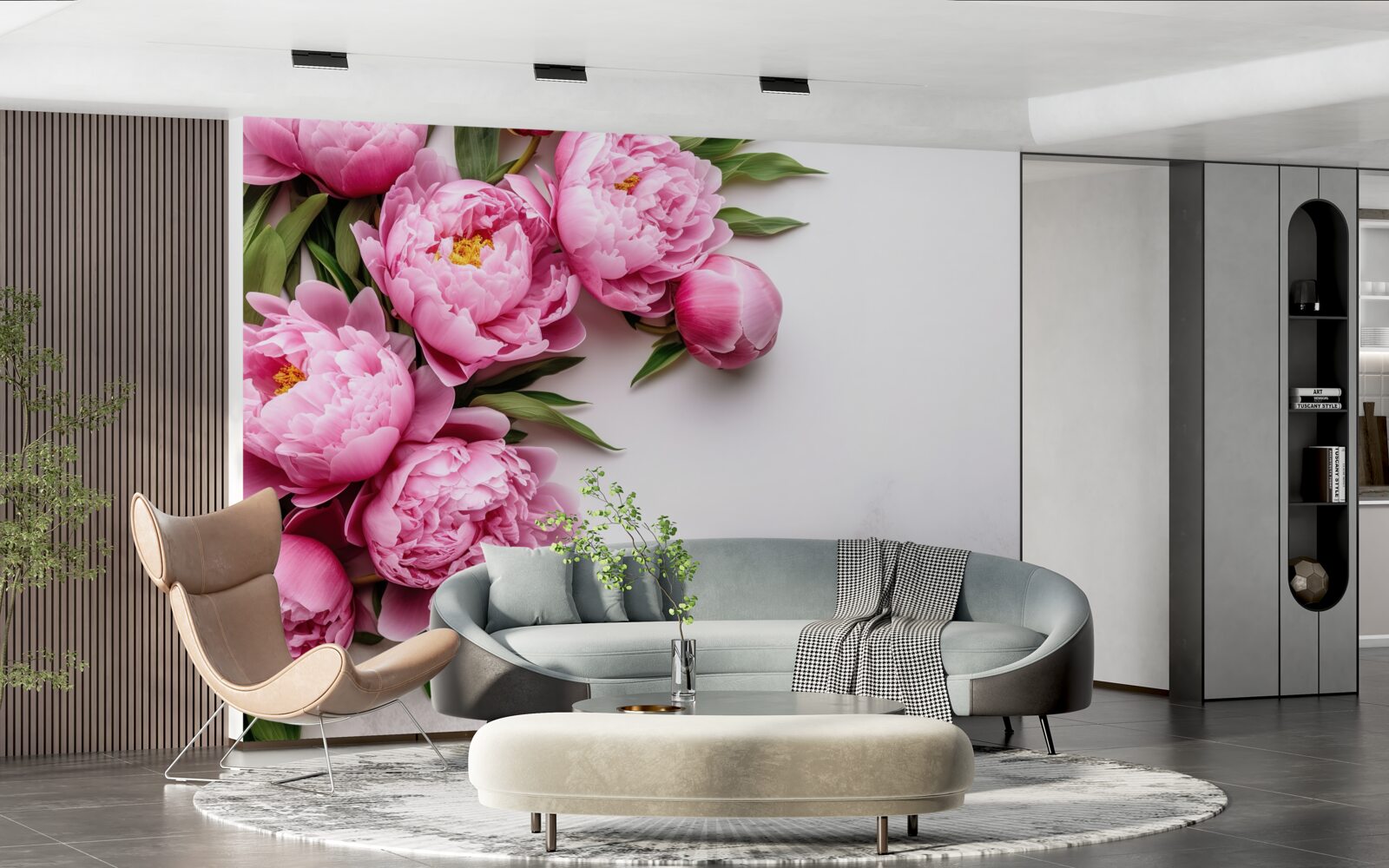 Papier peint grandes inflorescences de pivoines roses