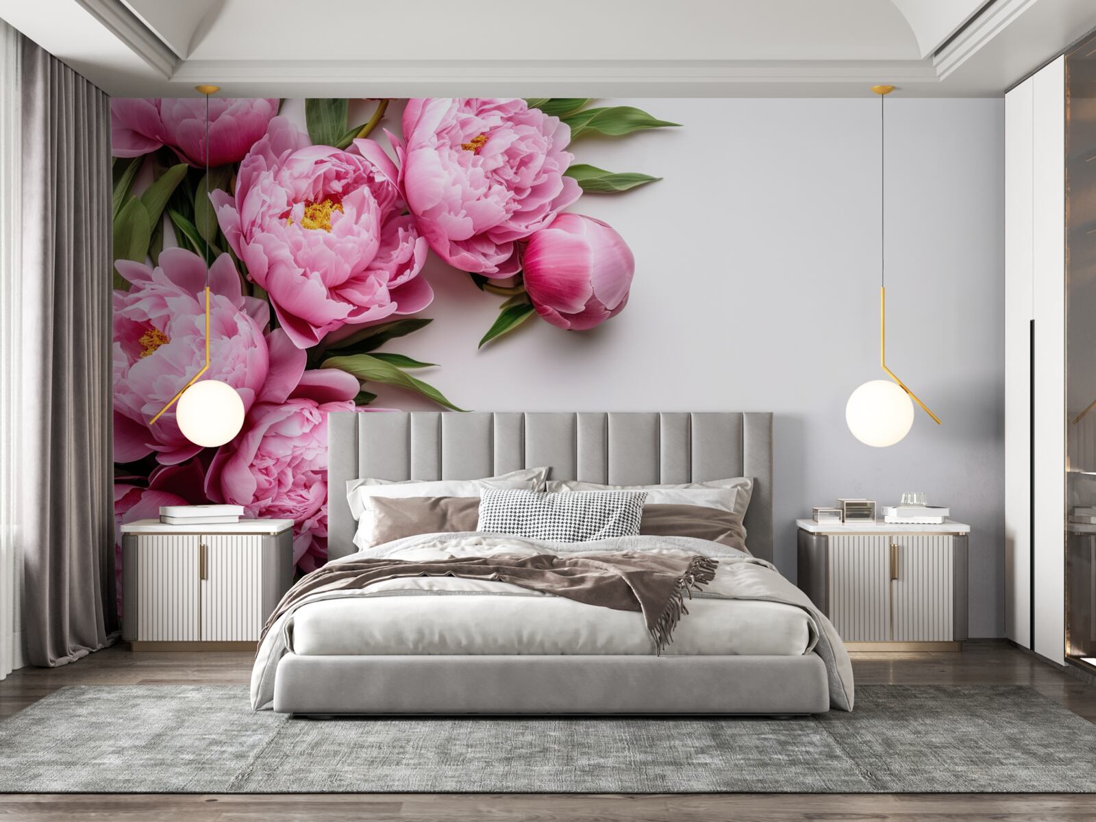 Papier peint grandes inflorescences de pivoines roses