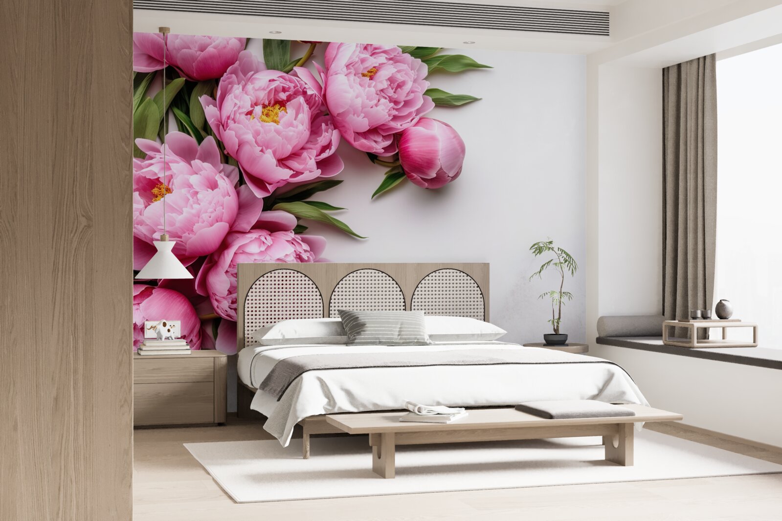 Papier peint grandes inflorescences de pivoines roses