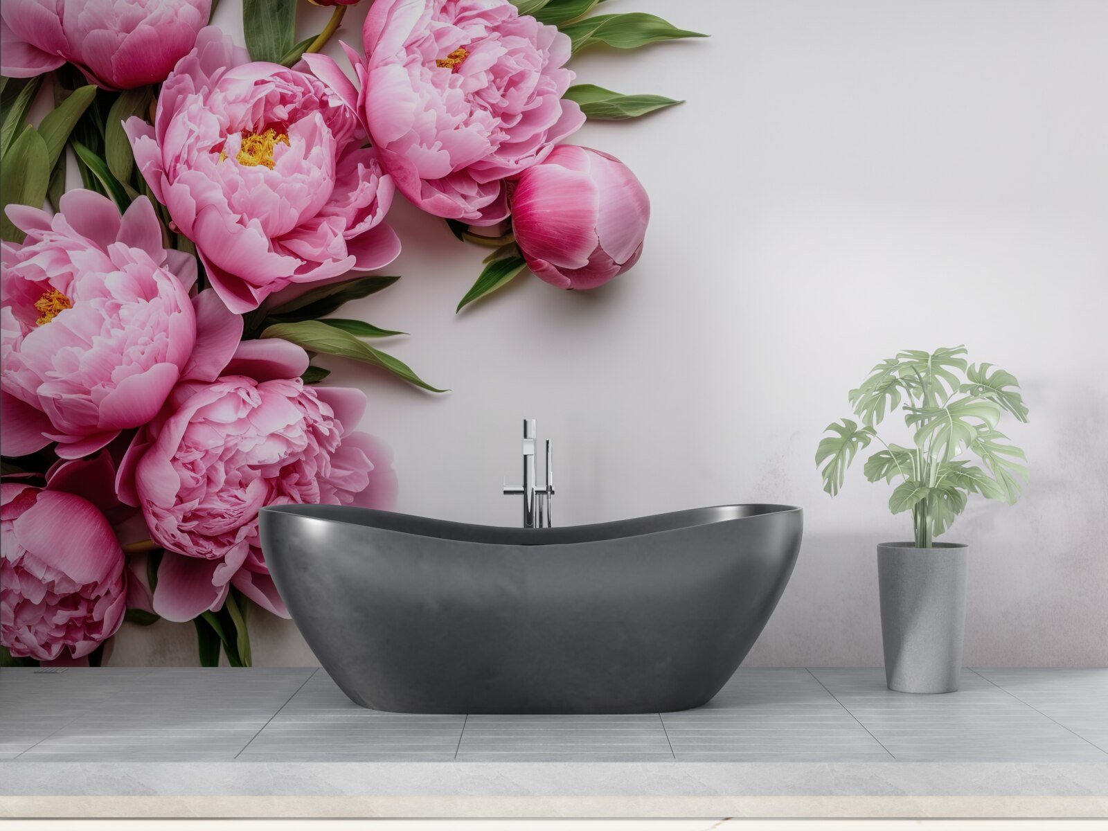 Papier peint grandes inflorescences de pivoines roses