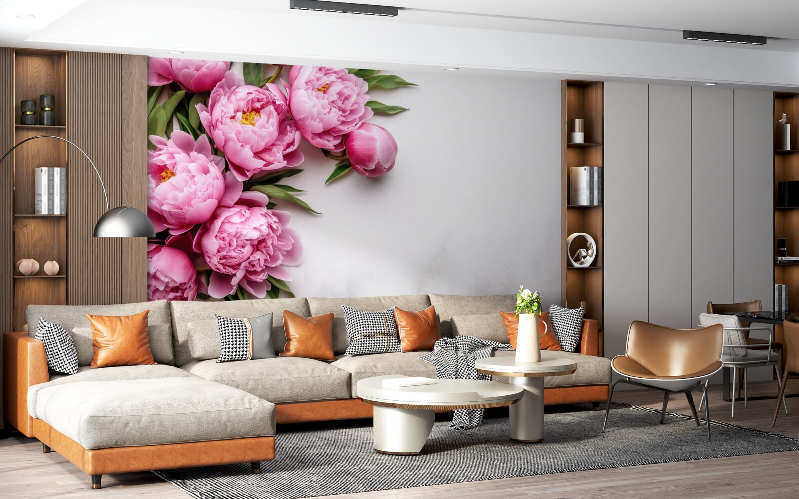 Papier peint grandes inflorescences de pivoines roses