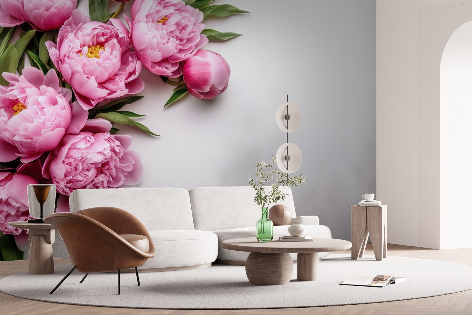 Papier peint grandes inflorescences de pivoines roses