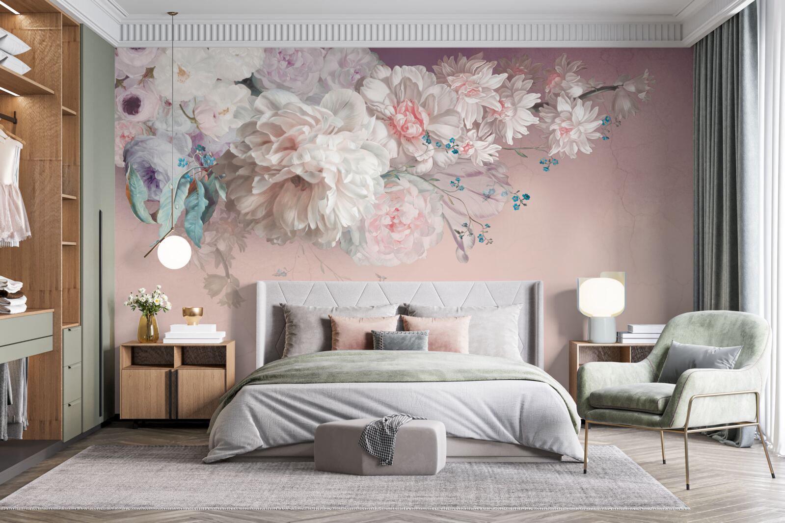 Papier peint des bourgeons délicats et clairs se développent sur un rameau