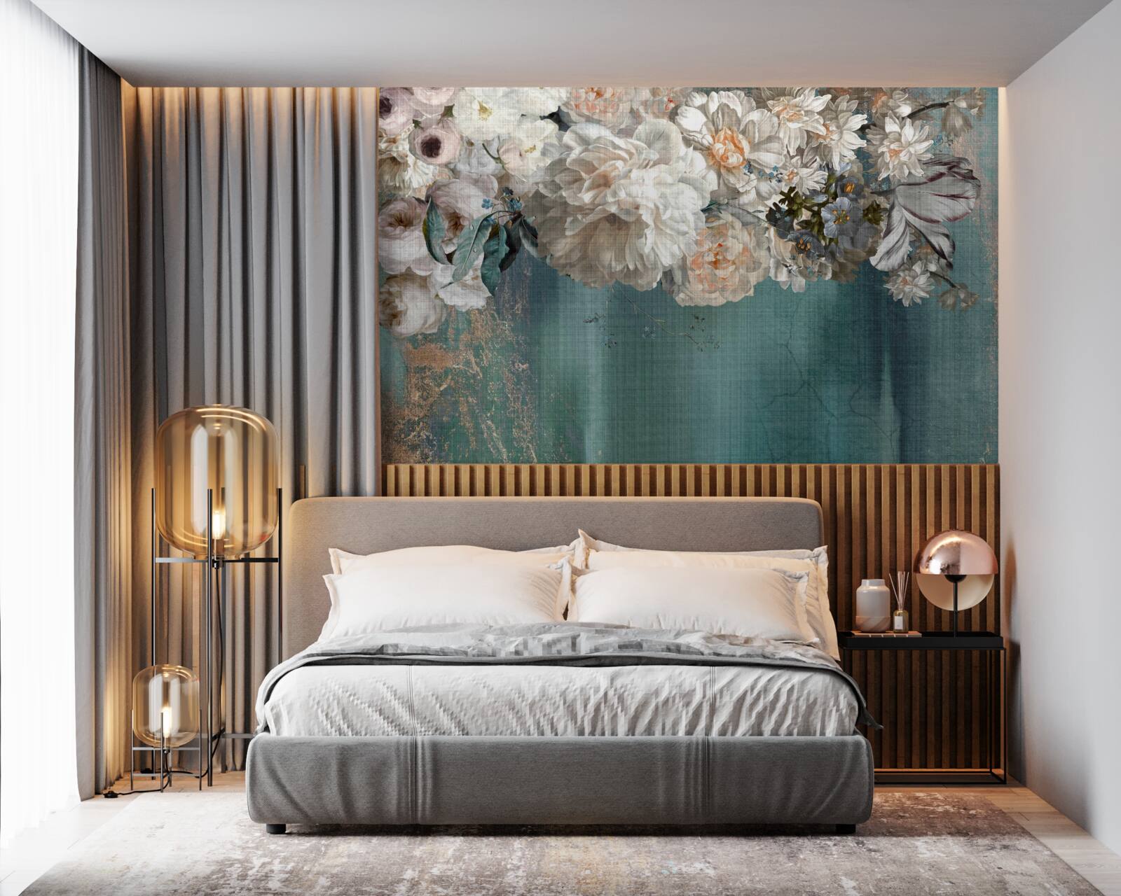 Papier peint branche massive couverte de boutons de fleurs