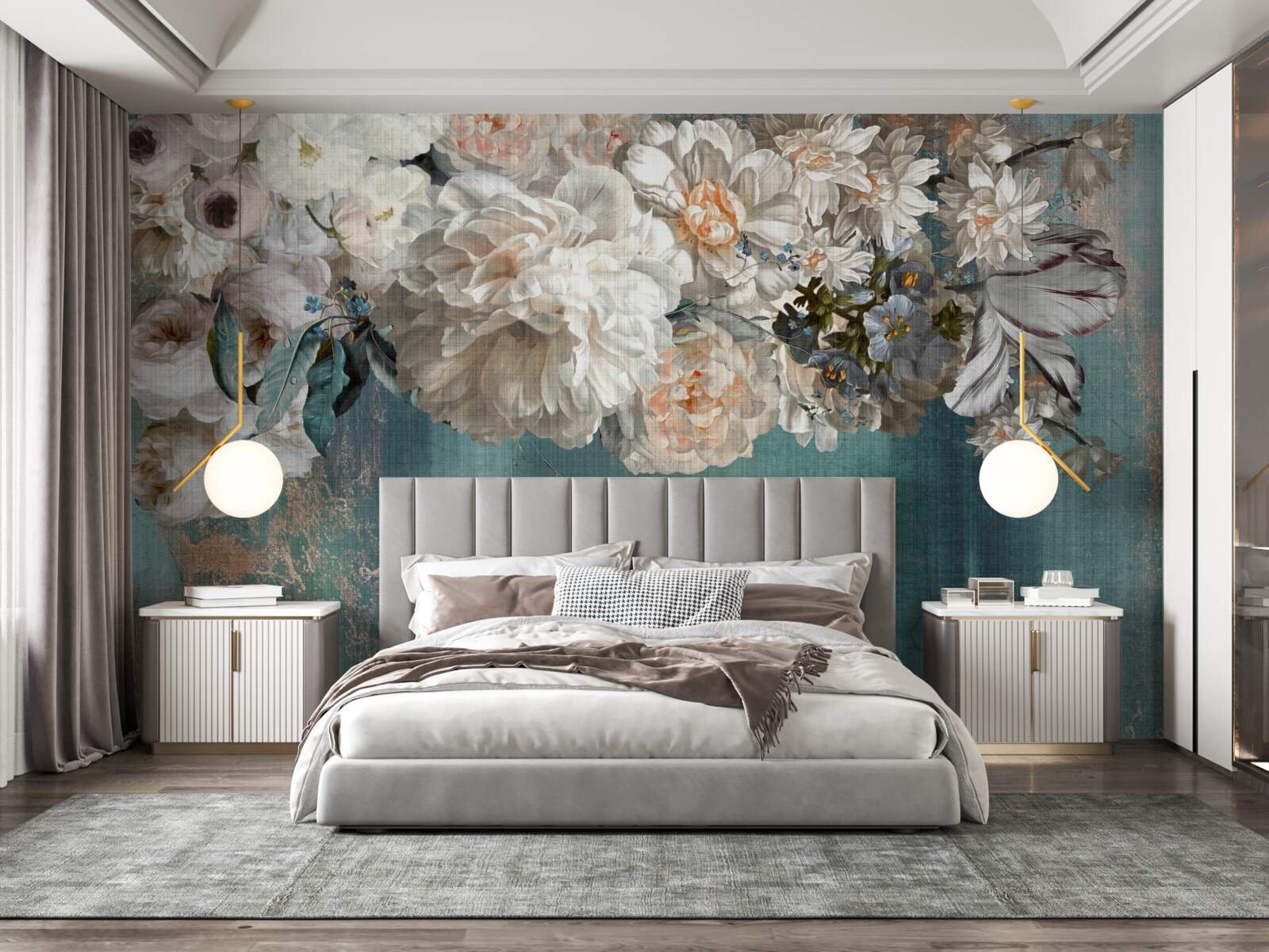 Papier peint branche massive couverte de boutons de fleurs