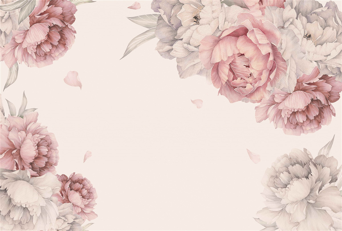 Papier peint de grandes branches de pivoines roses