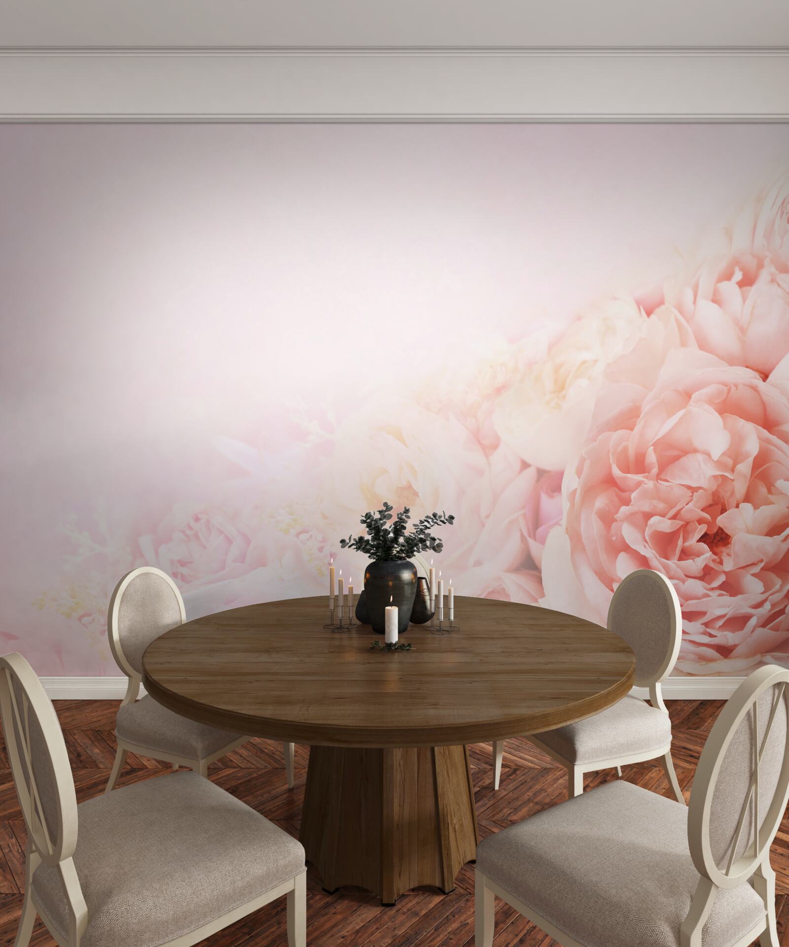 Papier peint fleurs roses fines