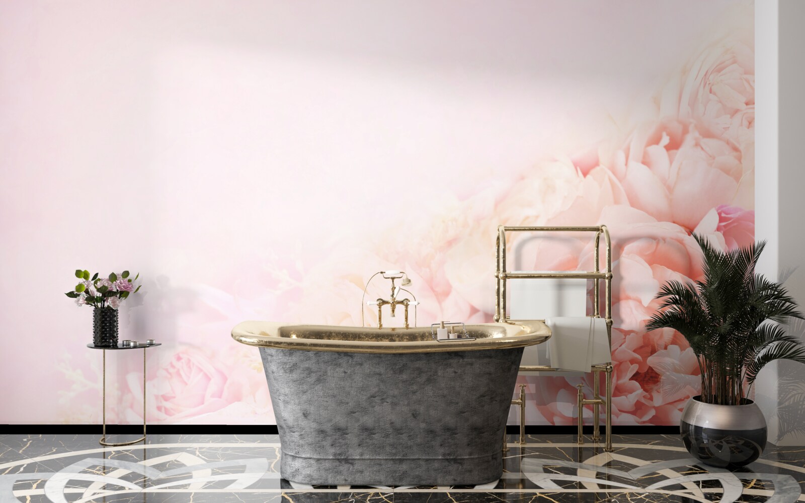 Papier peint fleurs roses fines