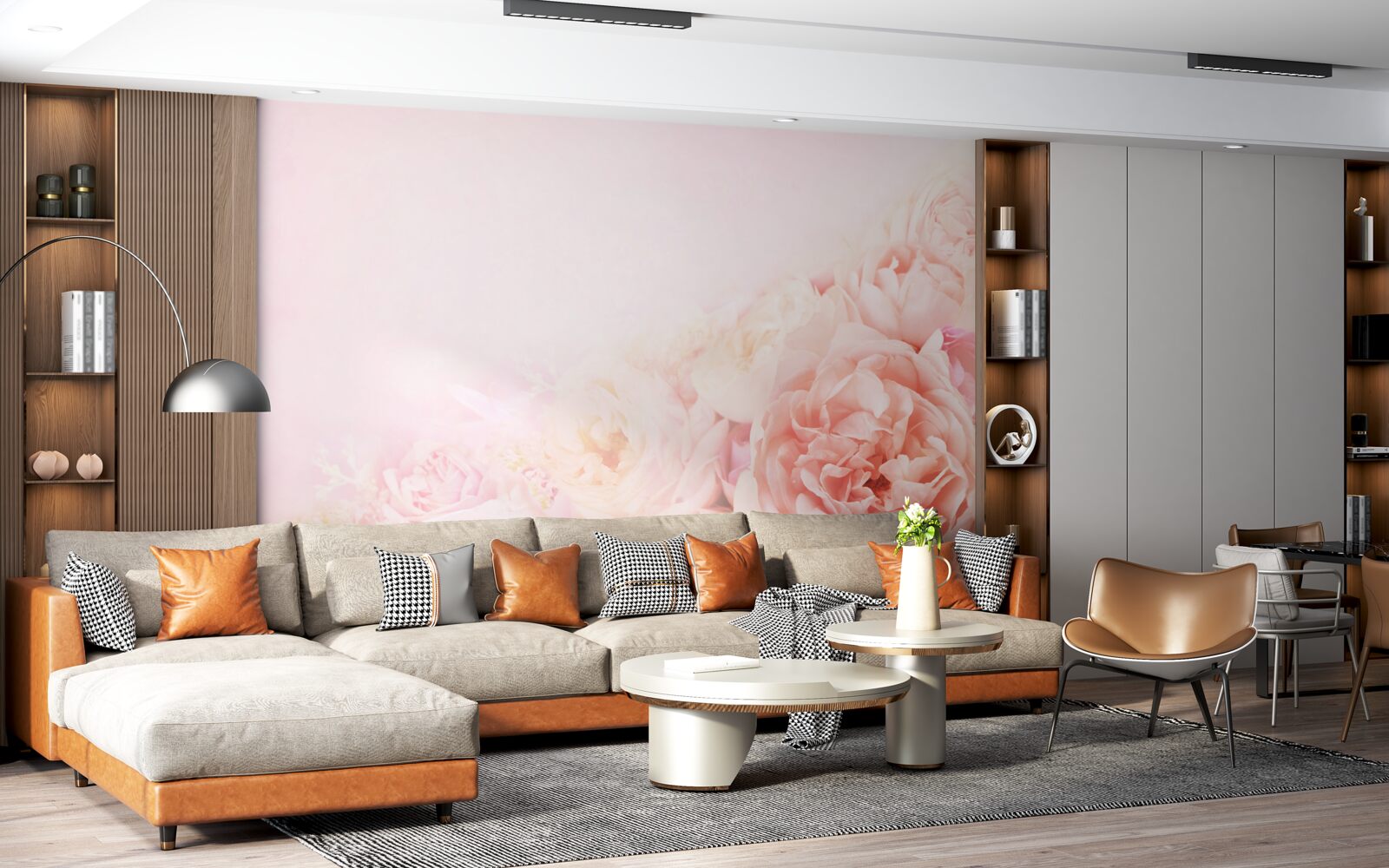 Papier peint fleurs roses fines