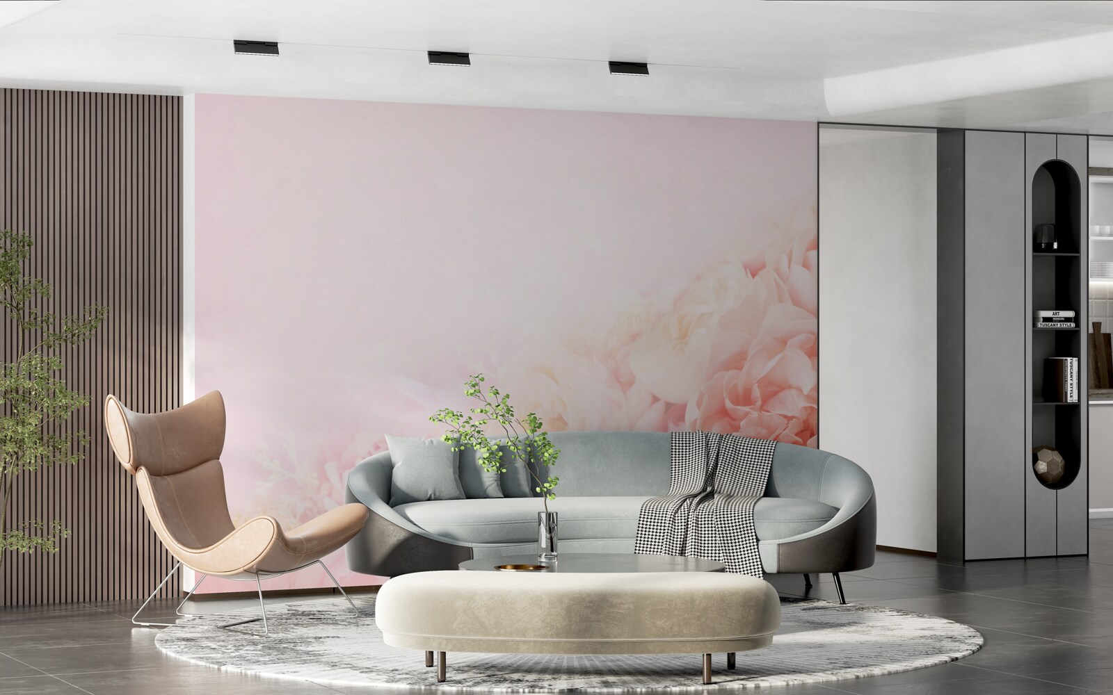 Papier peint fleurs roses fines