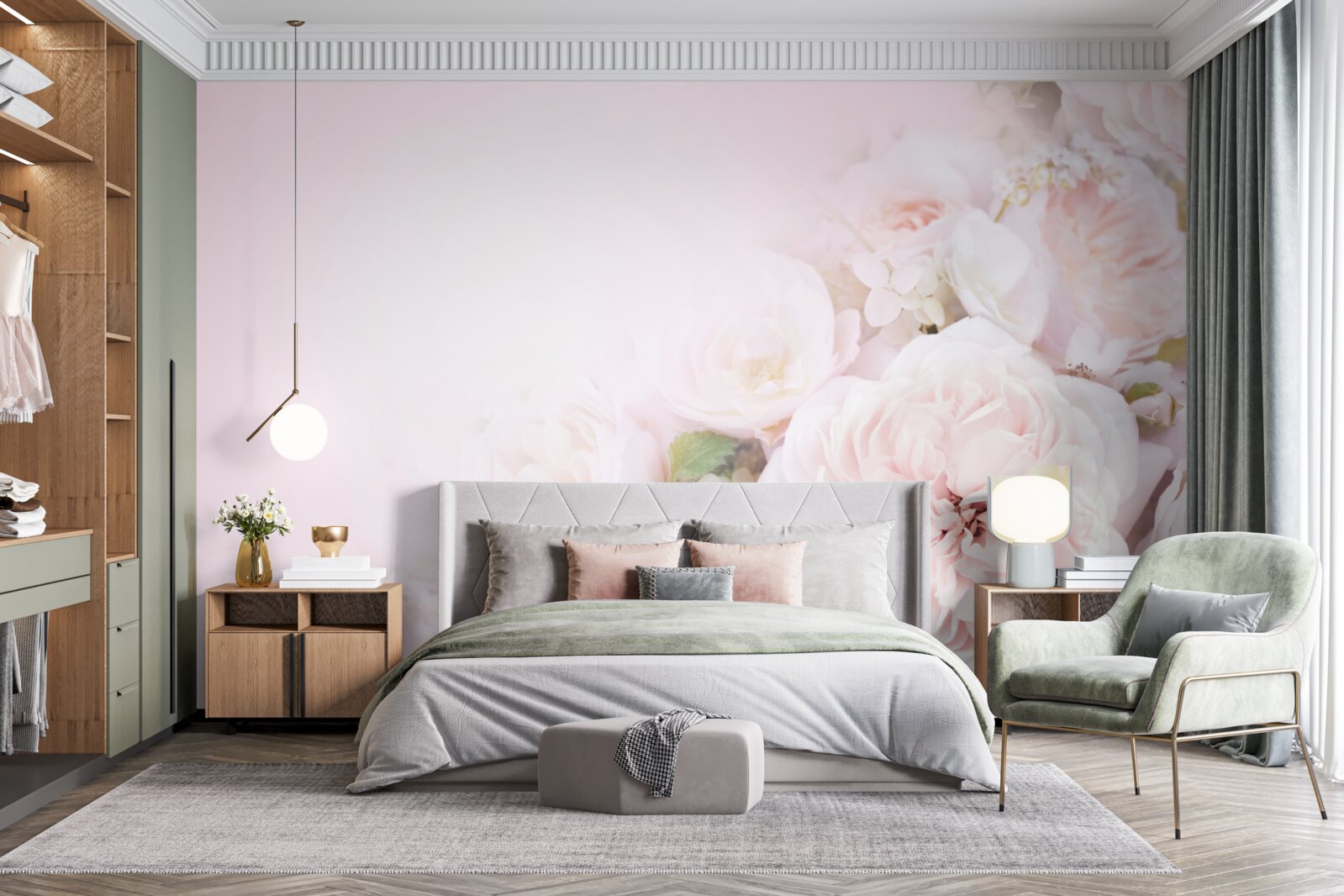 Papier peint le fond lumineux est décoré de fleurs délicates