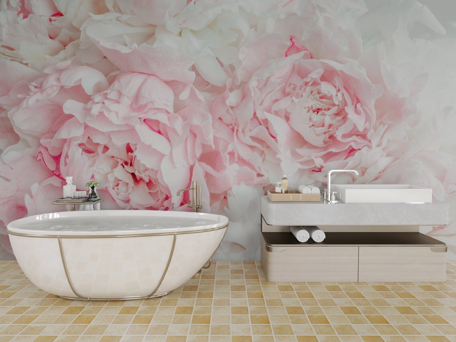 Papier peint fleurs blanches avec de grandes feuilles