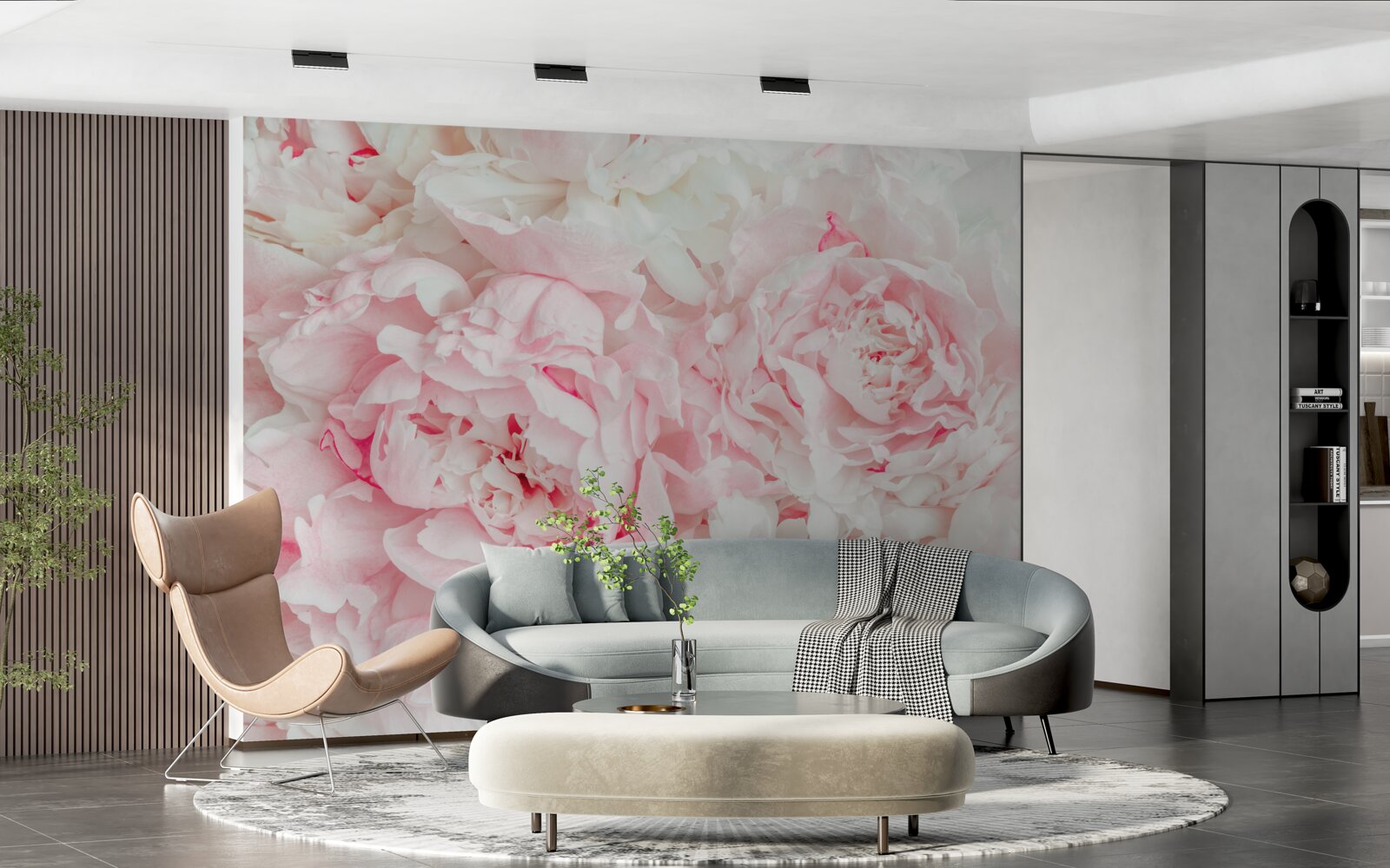 Papier peint fleurs blanches avec de grandes feuilles