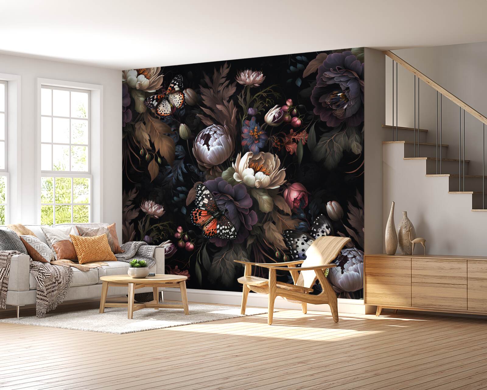 Papier peint quand la nuit tombe, les fleurs s'endorment