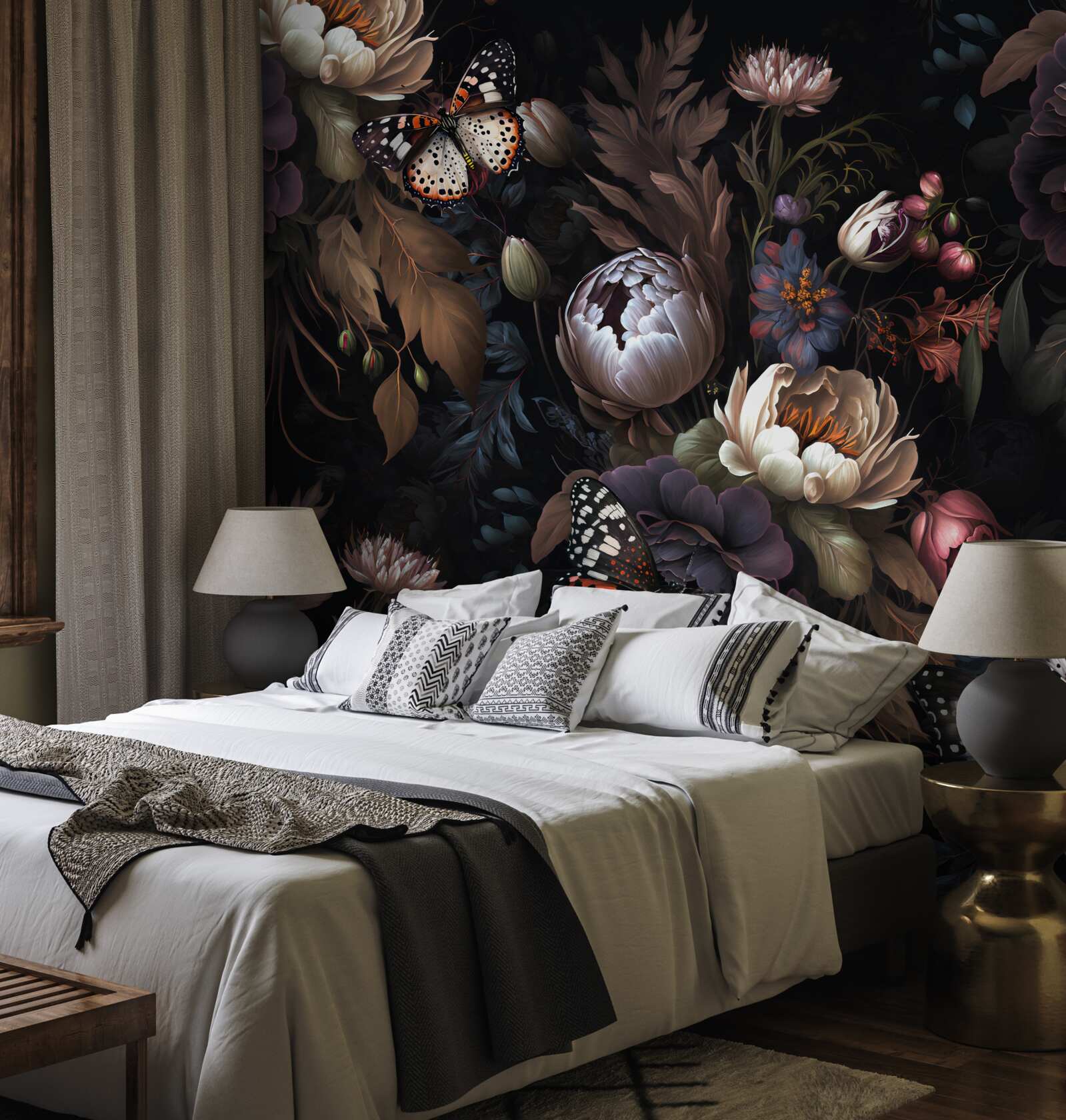 Papier peint quand la nuit tombe, les fleurs s'endorment