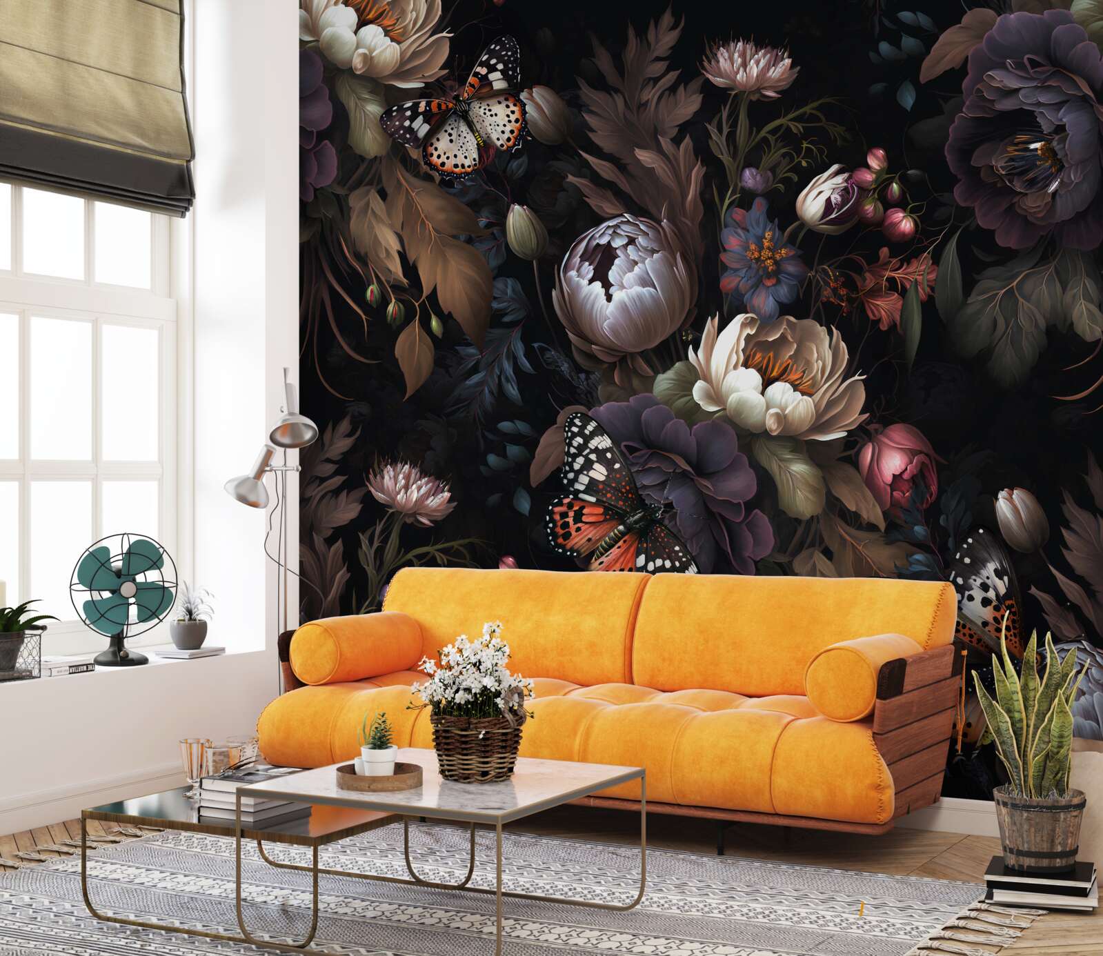 Papier peint quand la nuit tombe, les fleurs s'endorment